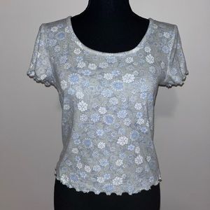 Pink Rose Green White Floral Scoop Neck Top Blouse Women’s Size M